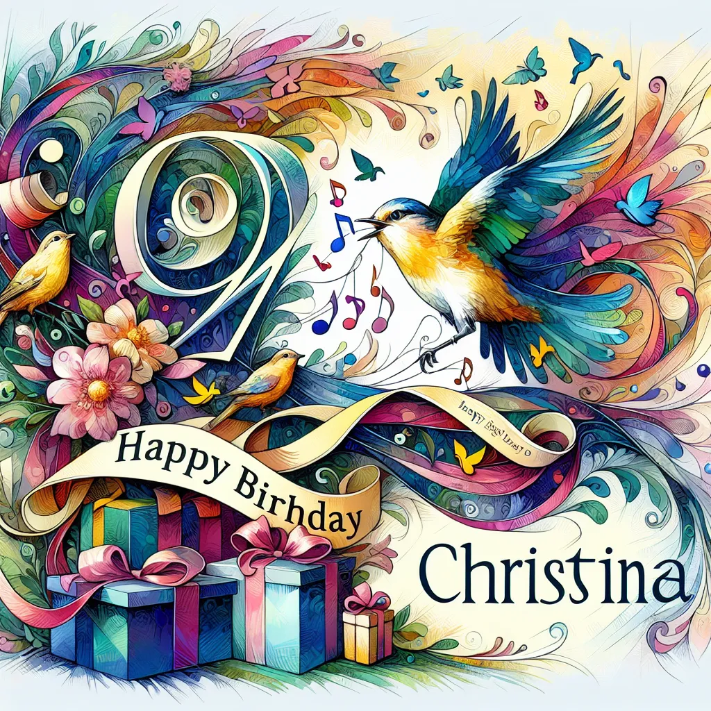 Happy 19th Birthday Christina with Birds Watercolor Style
