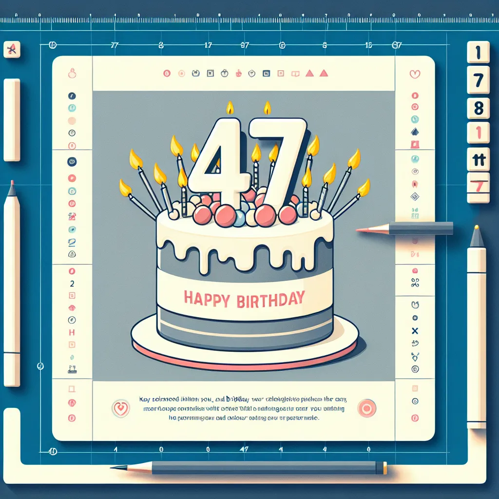 Happy 47th Birthday Christina with Cake Illustration Cartoon Style