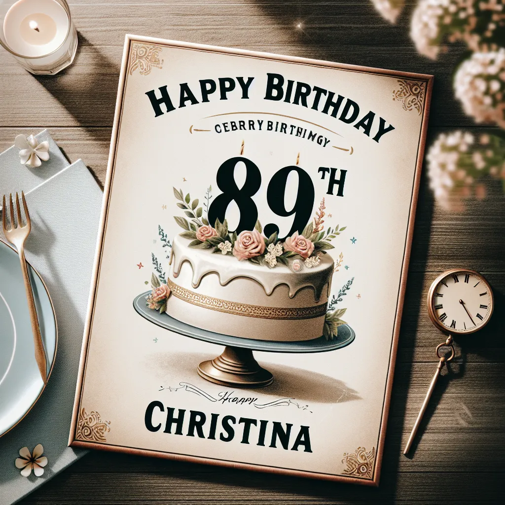 Happy 89th Birthday Christina with Cake Vintage Nostalgic Style