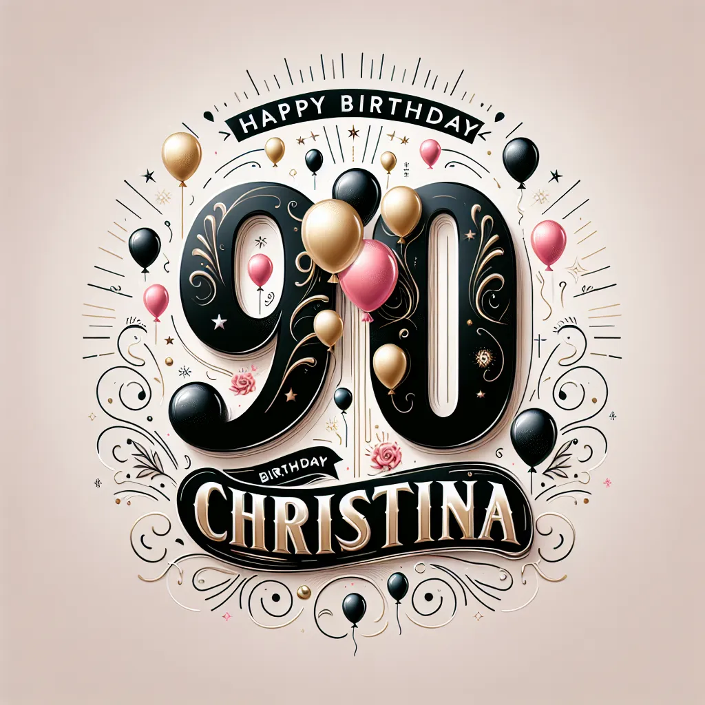 Happy 90th Birthday Christina with Balloon Elegant Classic Style