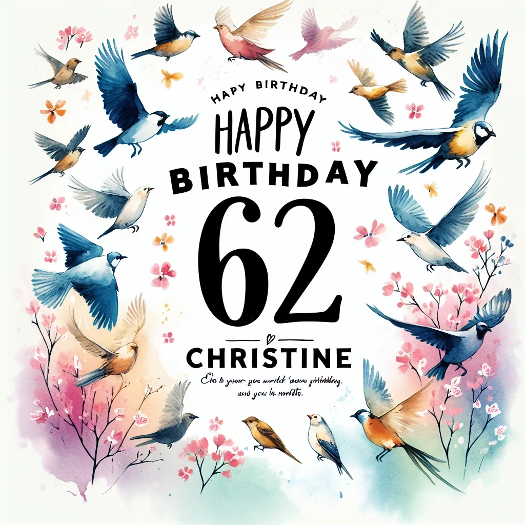 Happy 62nd Birthday Christine with Birds Watercolor Style