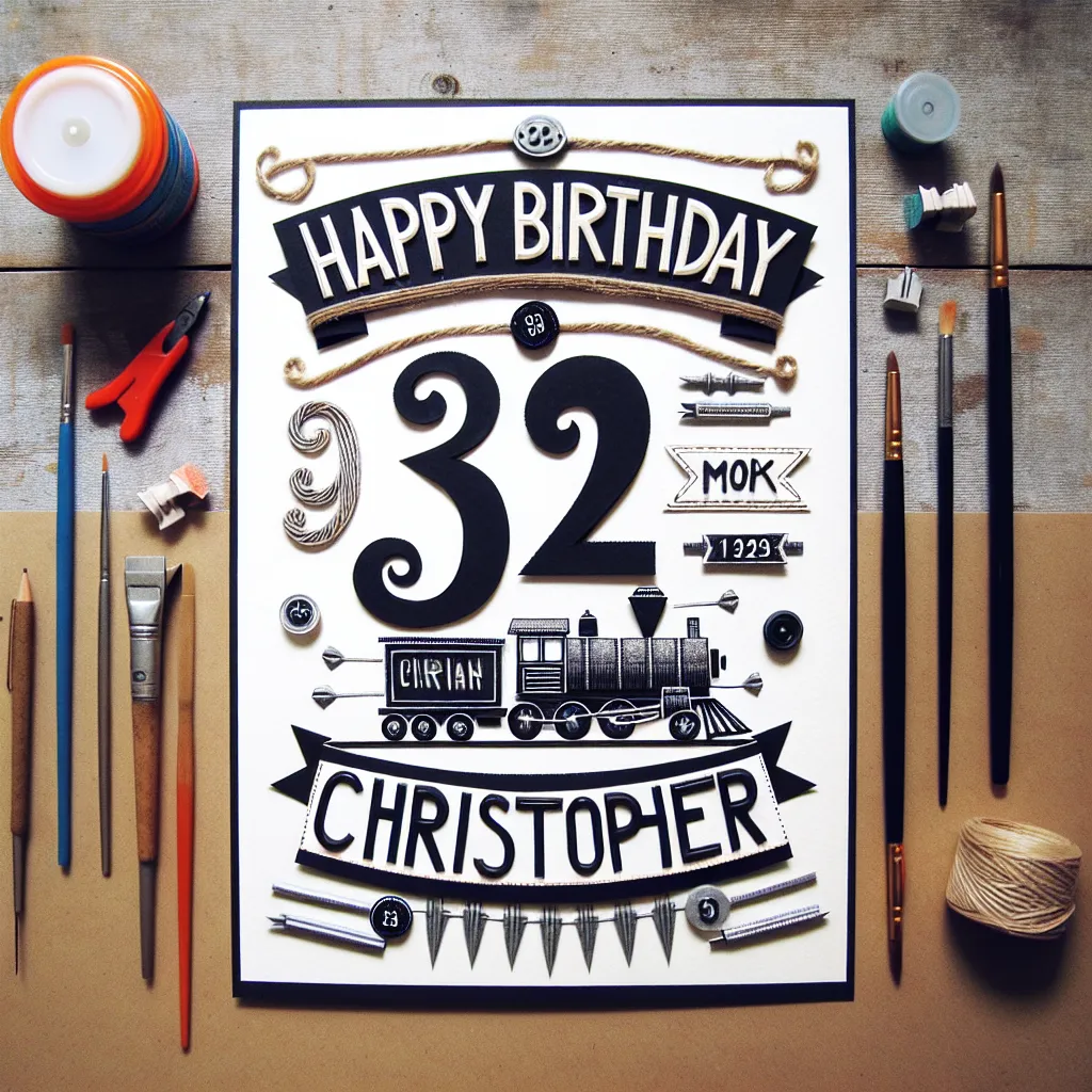 Happy 32nd Birthday Christopher with Train Handcrafted DIY Style