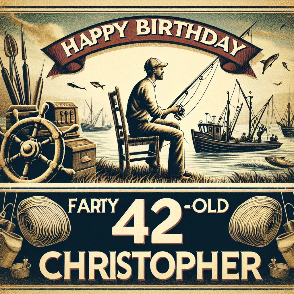 Happy 42nd Birthday Christopher with Fisherman Vintage Nostalgic Style