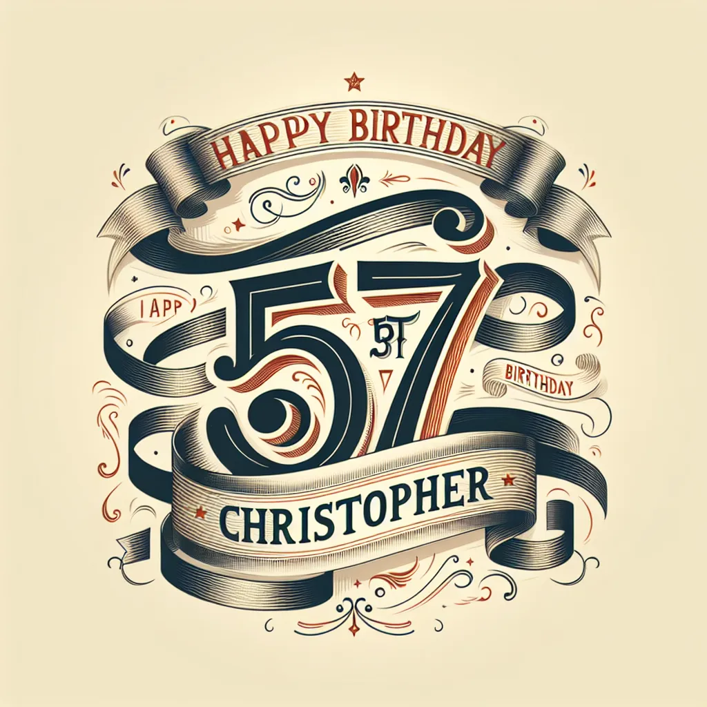 Happy 57th Birthday Christopher with Ribbon Vintage Nostalgic Style