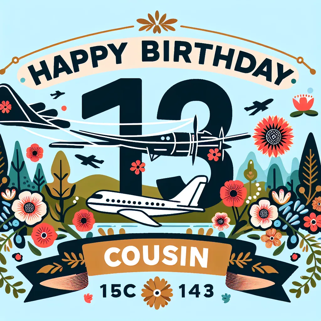 Happy 13th Birthday Cousin with Airplanes Nature Floral Style