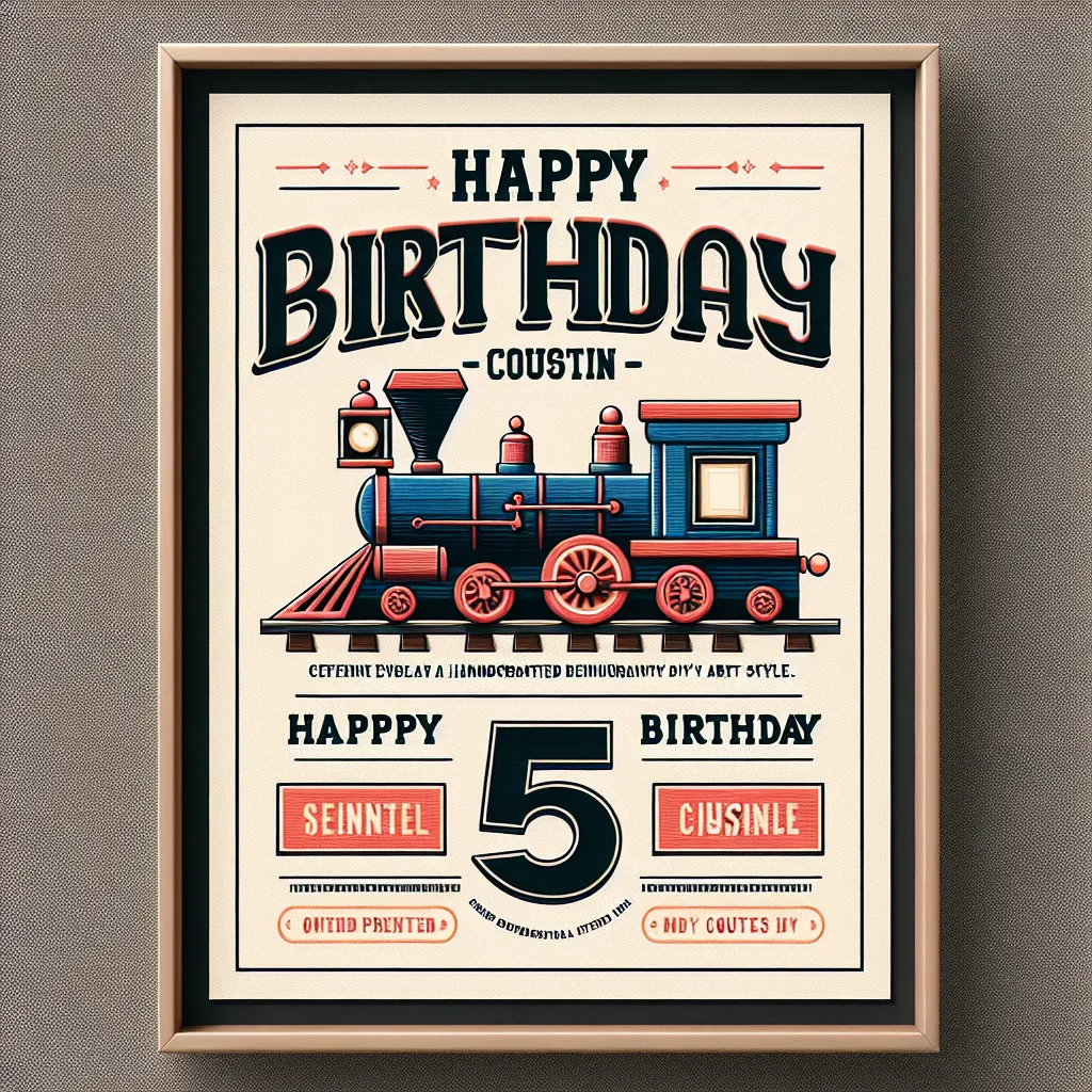 Happy 5th Birthday Cousin with Train Handcrafted DIY Style