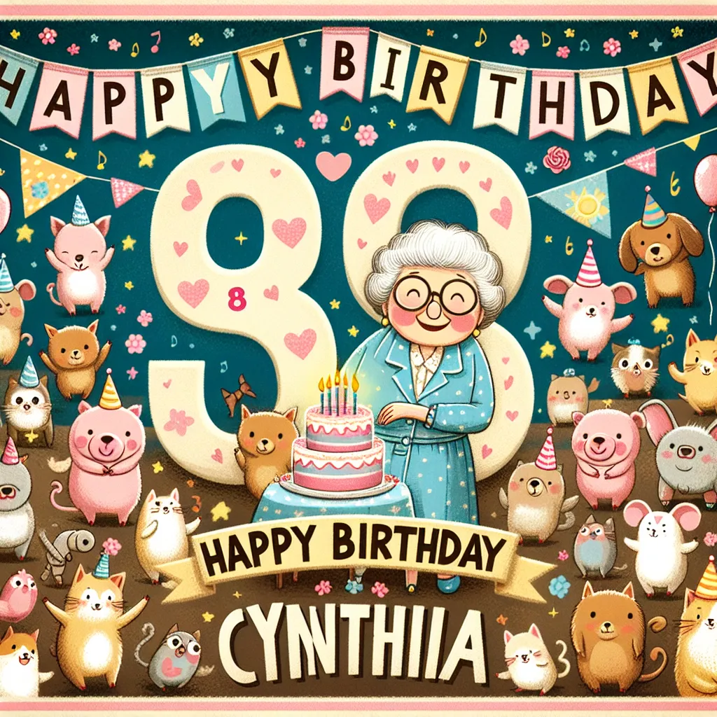 Happy 83rd Birthday Cynthia with Cute Animals Vintage Nostalgic Style