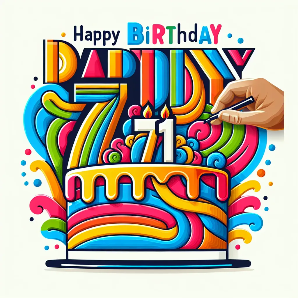 Happy 71st Birthday Daddy with Cake Abstract Art Style