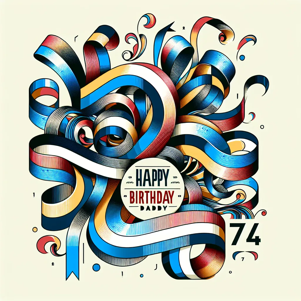 Happy 74th Birthday Daddy with Ribbon Abstract Art Style