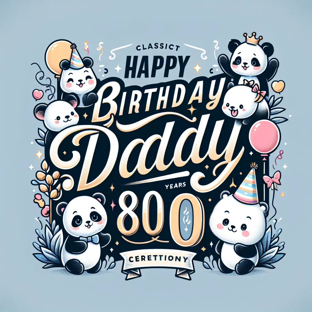 Happy 80th Birthday Daddy with Cute Animals Elegant Classic Style
