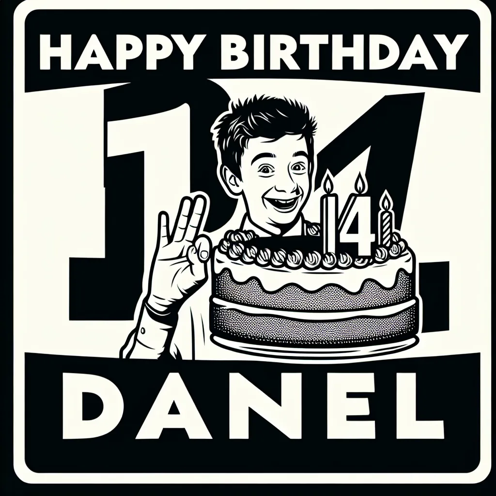Happy 14th Birthday Daniel with Cake Humorous Funny Style