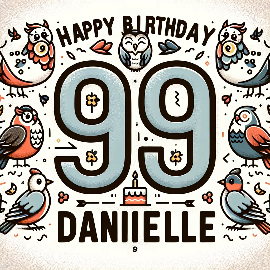 Happy 98th Birthday Danielle with Birds Illustration Cartoon Style