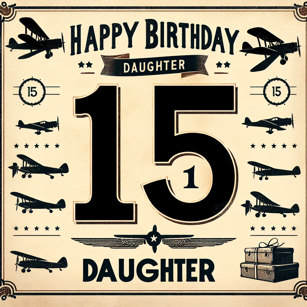 Happy 15th Birthday Daughter with Airplanes Vintage Nostalgic Style