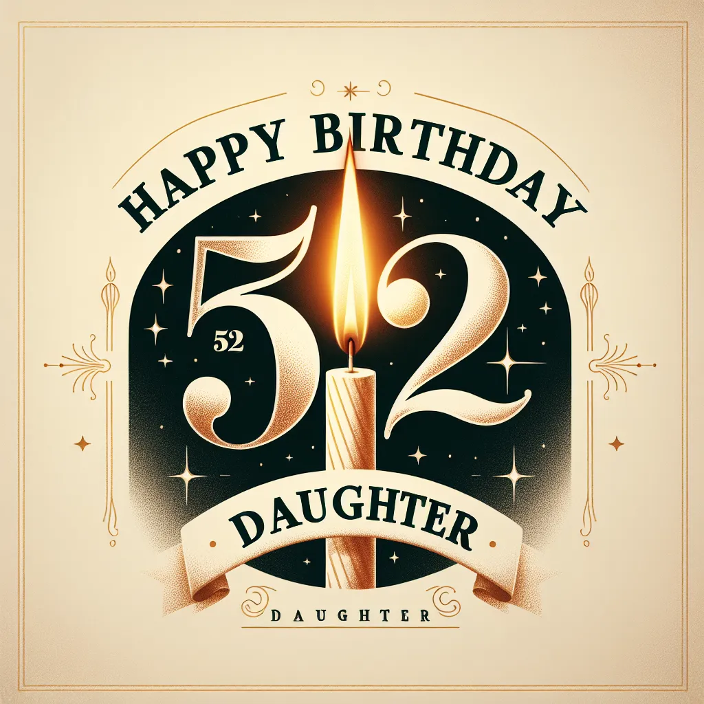 Happy 52nd Birthday Daughter with Candle Elegant Classic Style