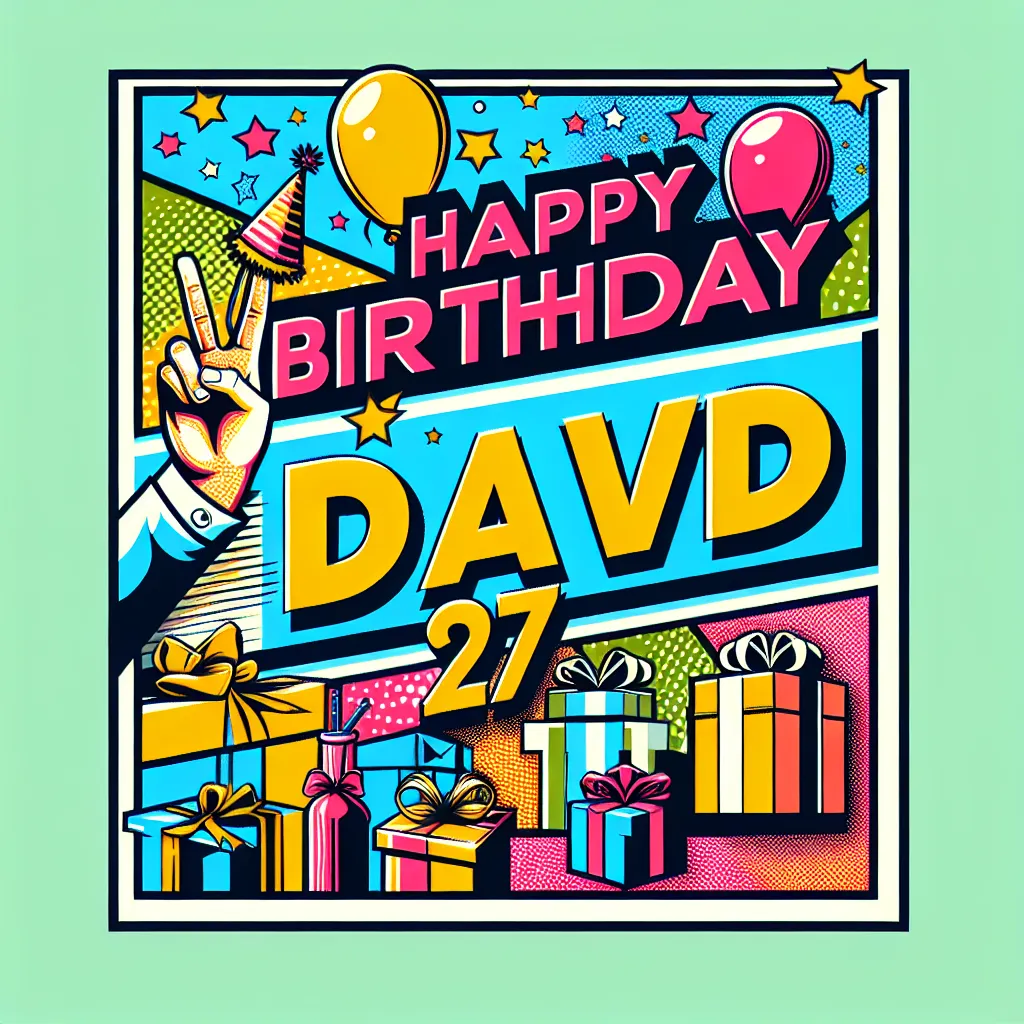 Happy 27th Birthday David with Gift Pop Art Style