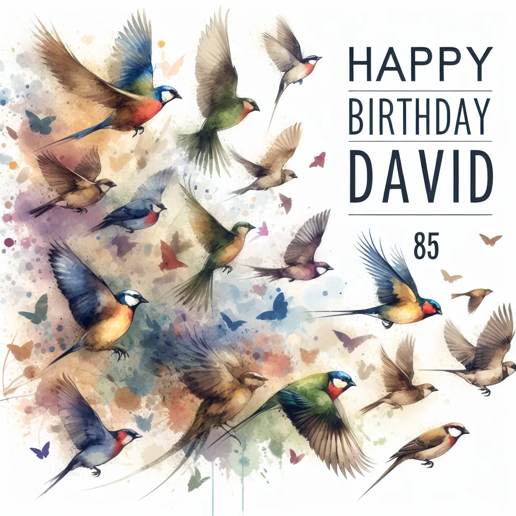 Happy 85th Birthday David with Birds Watercolor Style