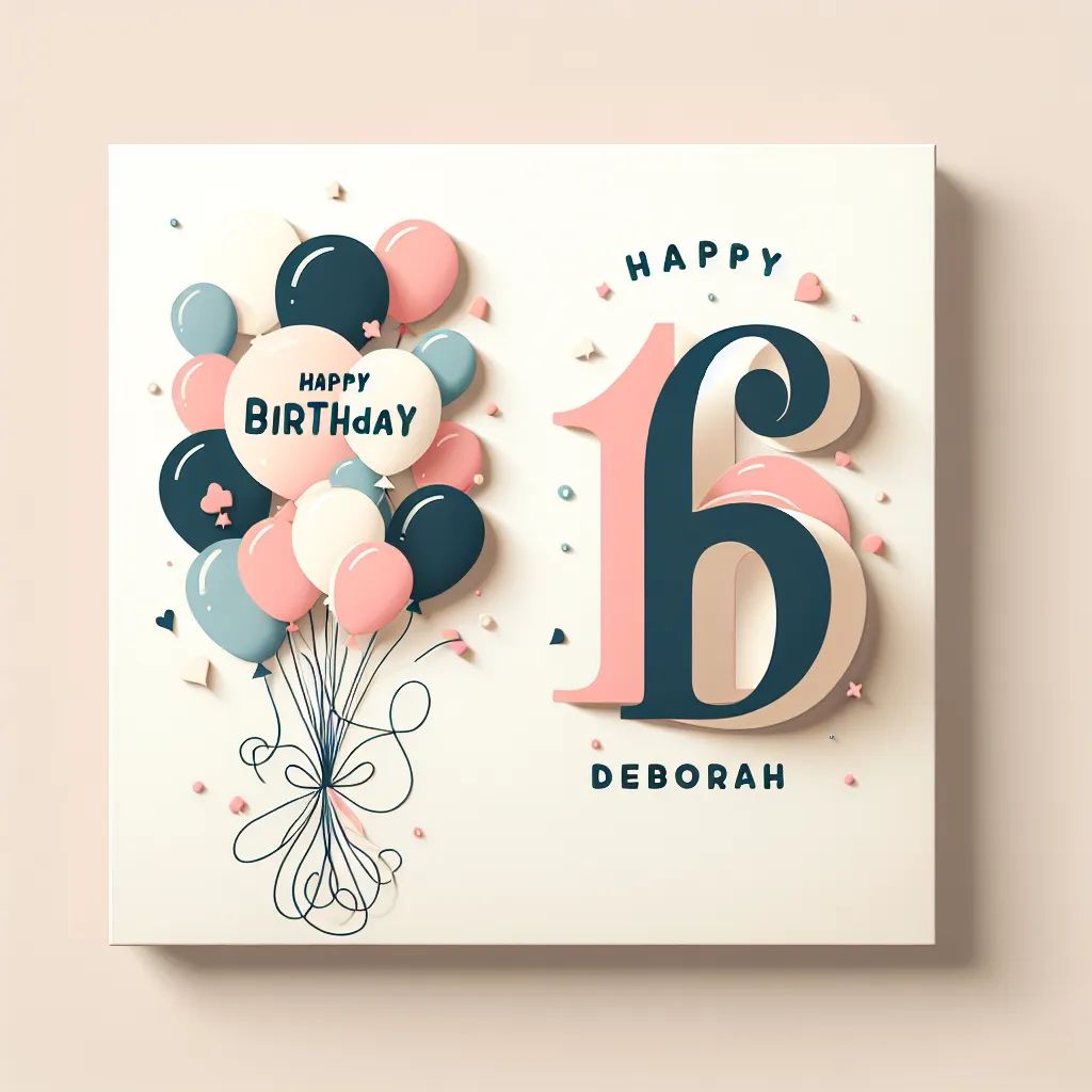 Happy 16th Birthday Deborah with Balloon Modern Minimalist Style