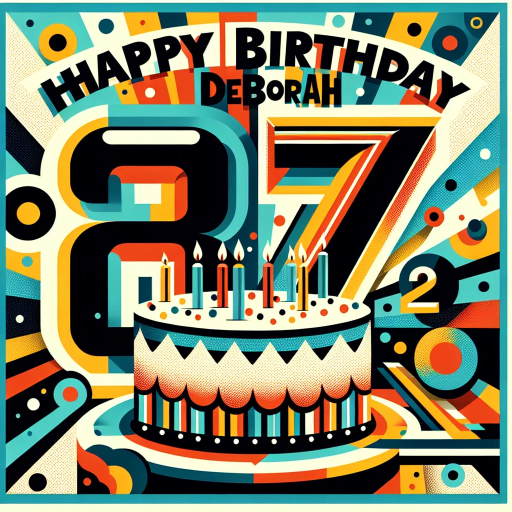 Happy 27th Birthday Deborah with Cake Abstract Art Style