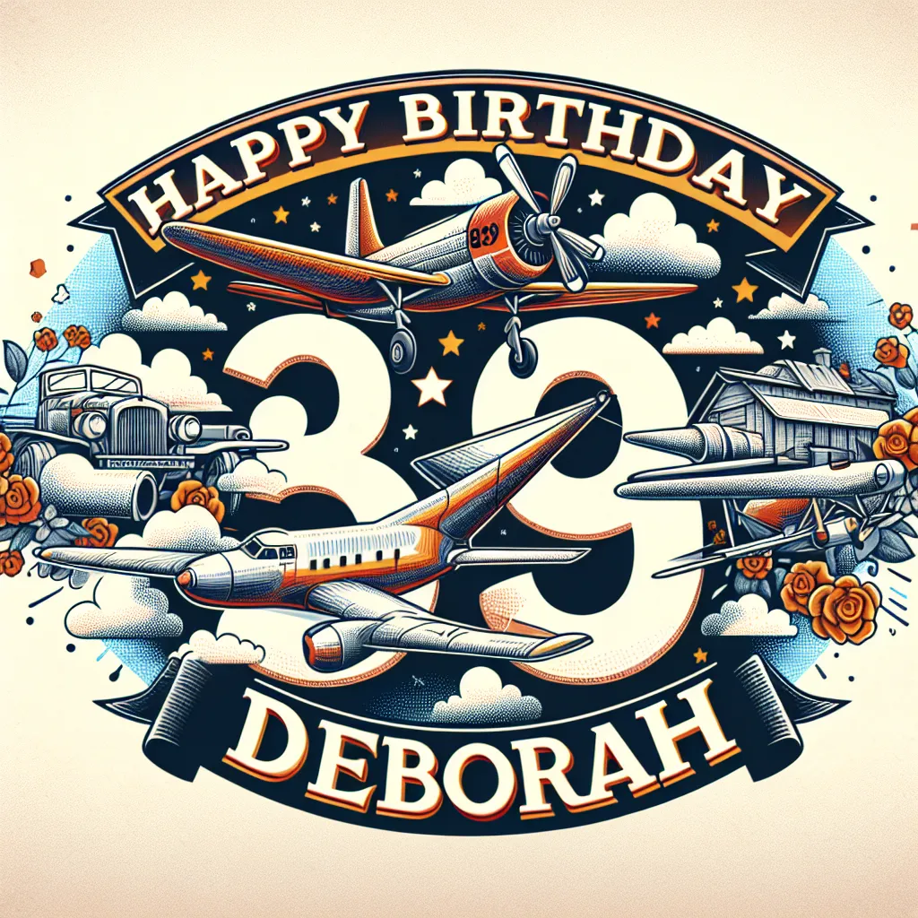 Happy 89th Birthday Deborah with Airplanes Illustration Cartoon Style