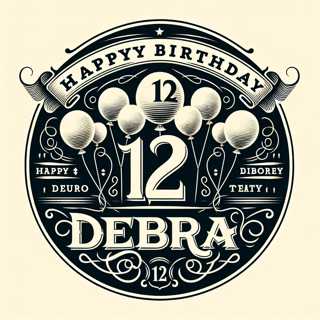 Happy 12th Birthday Debra with Balloon Elegant Classic Style