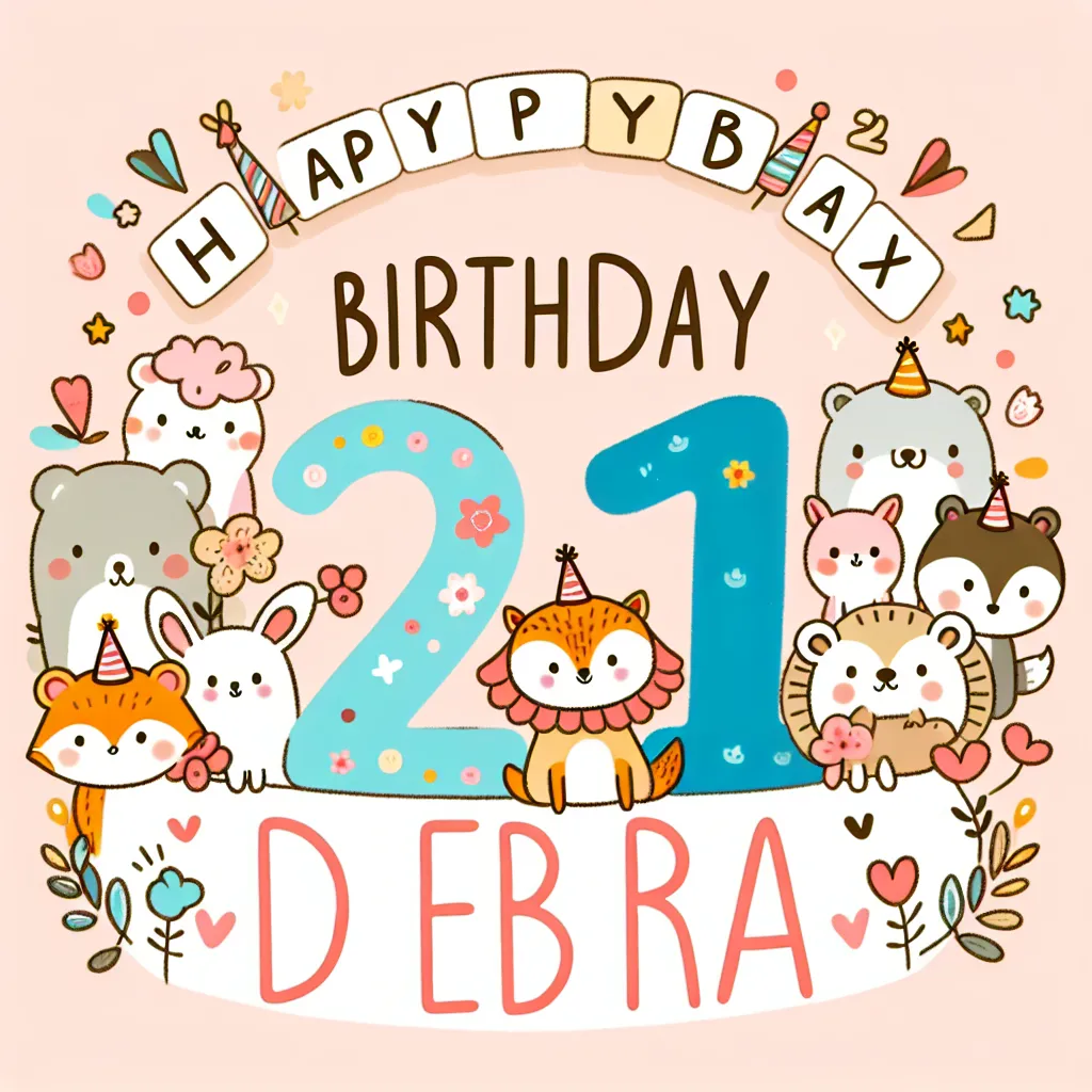 Happy 21st Birthday Debra with Cute Animals Handcrafted DIY Style