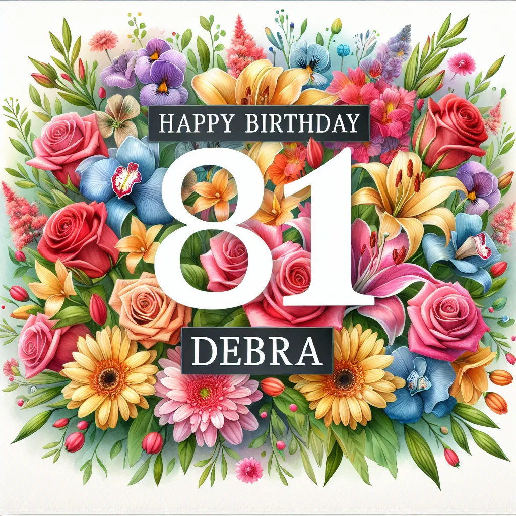 Happy 81st Birthday Debra with Flowers Watercolor Style