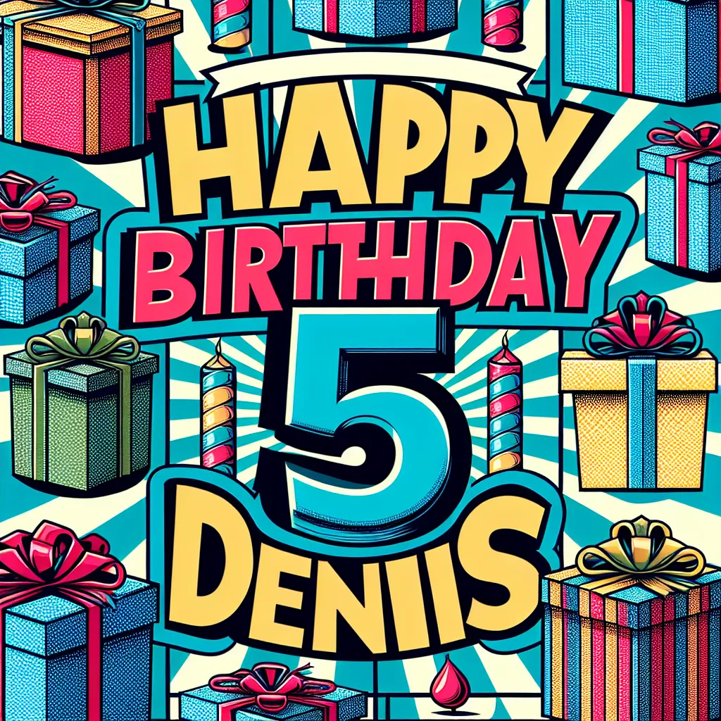 Happy 5th Birthday Dennis with Gift Pop Art Style
