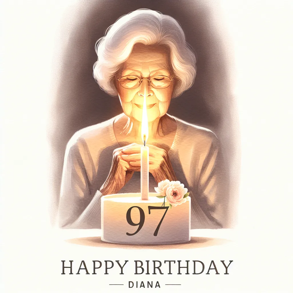 Happy 97th Birthday Diana with Candle Watercolor Style