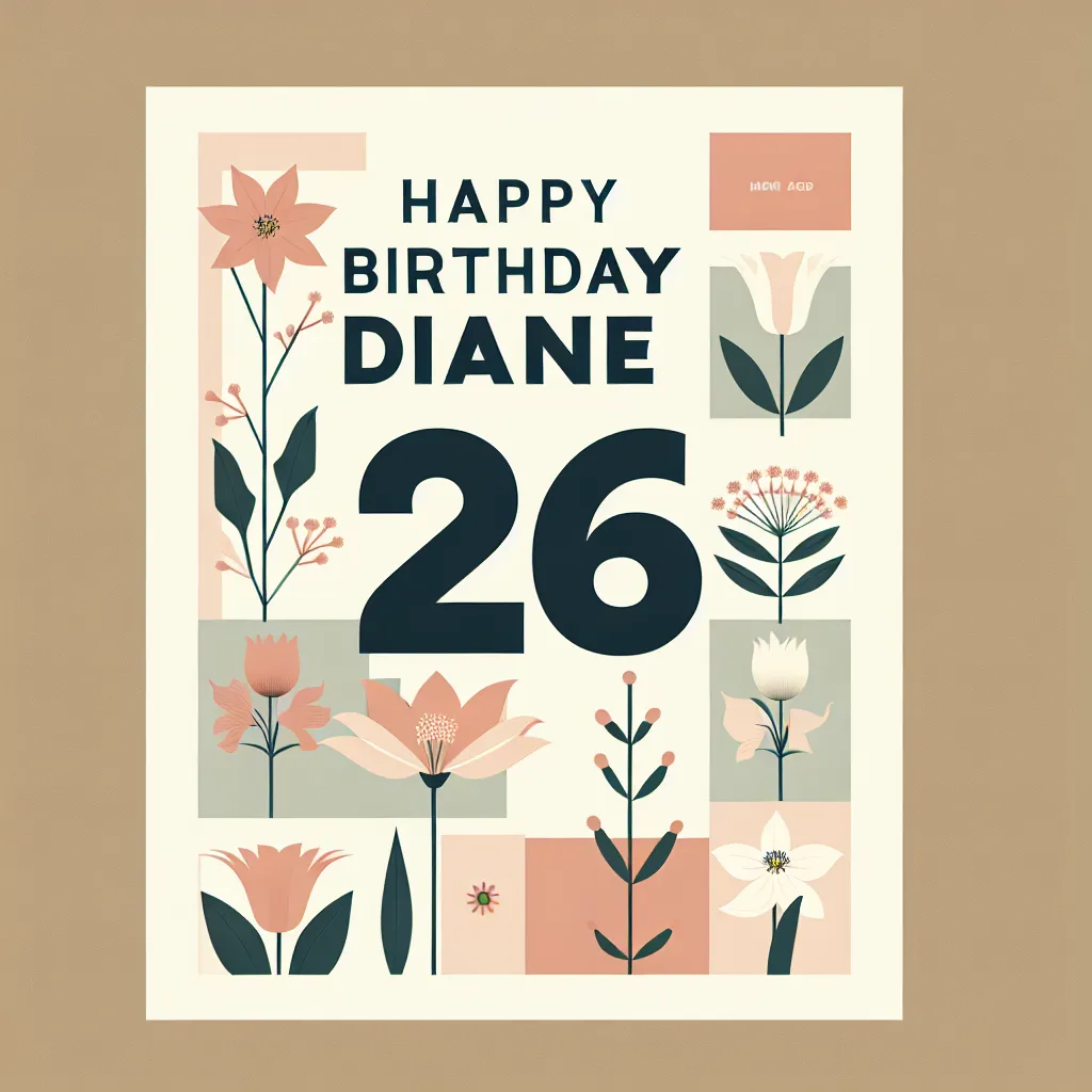Happy 26th Birthday Diane with Flowers Modern Minimalist Style