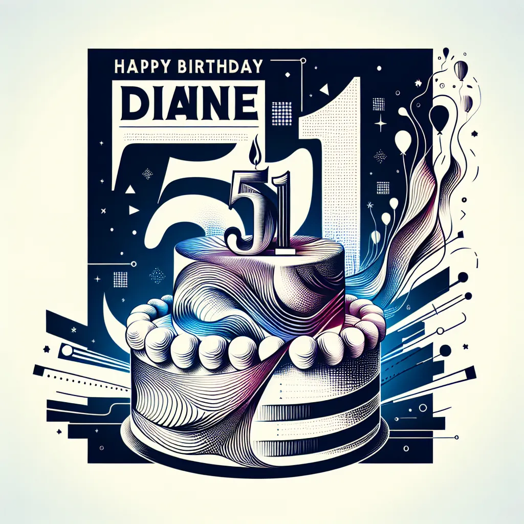 Happy 51st Birthday Diane with Cake Abstract Art Style