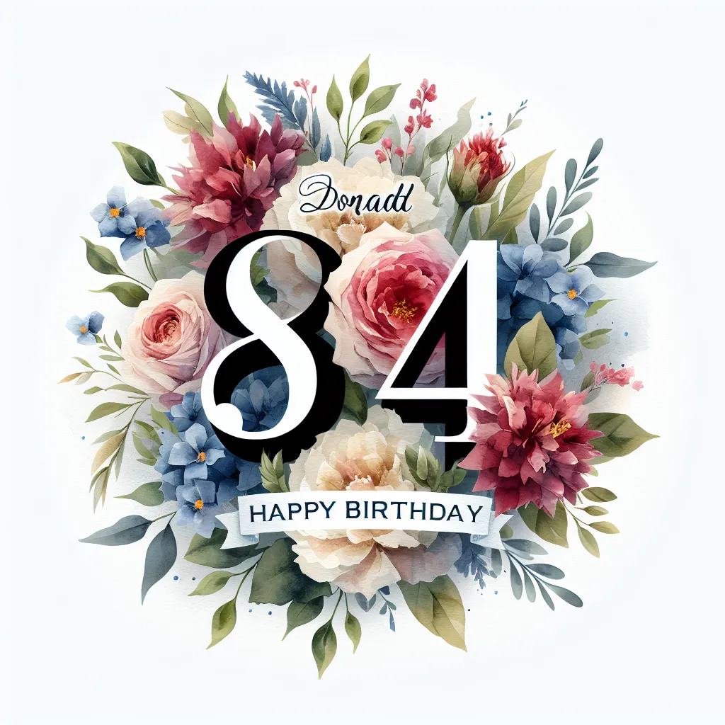 Happy 84th Birthday Donald with Flowers Watercolor Style