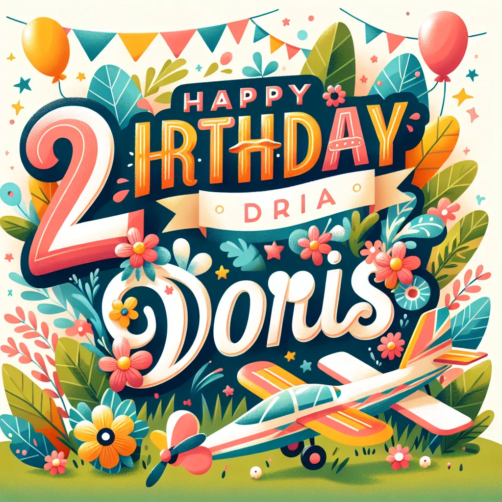 Happy 2nd Birthday Doris with Airplanes Nature Floral Style