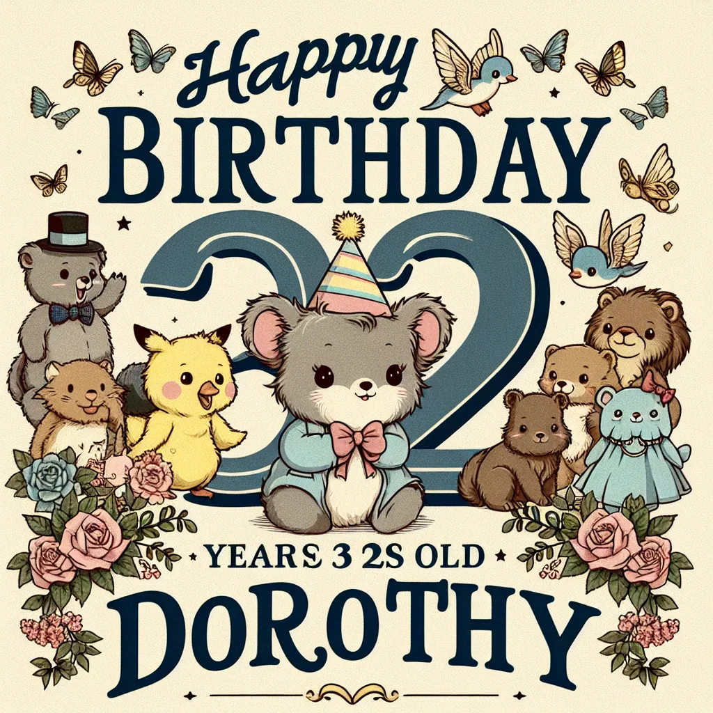 Happy 32nd Birthday Dorothy with Cute Animals Vintage Nostalgic Style