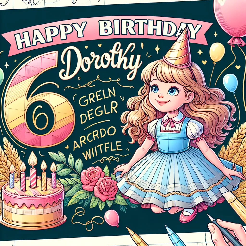 Happy 6th Birthday Dorothy with Balloon Illustration Cartoon Style