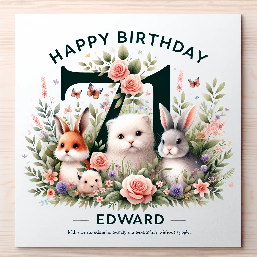 Happy 71st Birthday Edward with Cute Animals Nature Floral Style