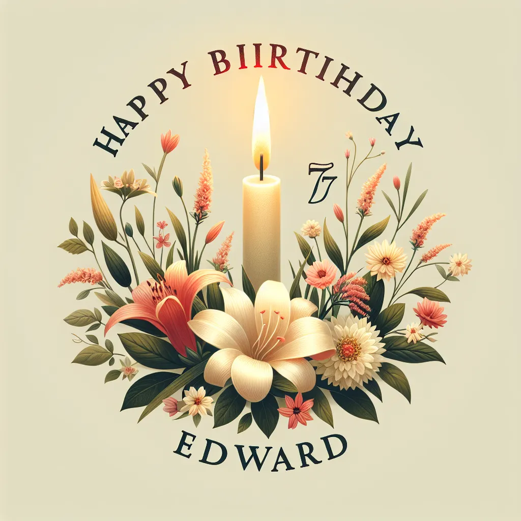 Happy 77th Birthday Edward with Candle Nature Floral Style