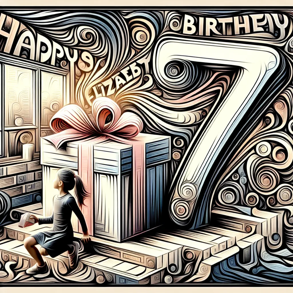 Happy 7th Birthday Elizabeth with Gift Abstract Art Style