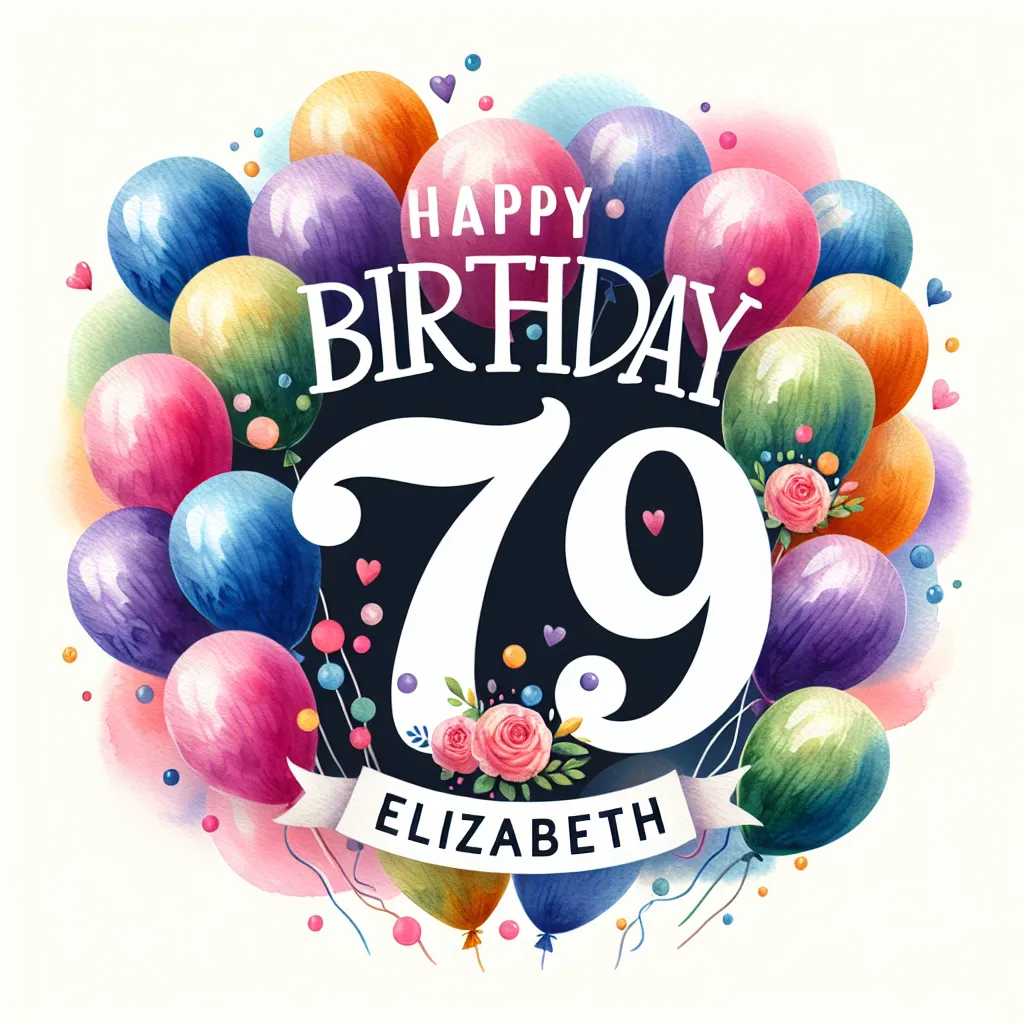 Happy 79th Birthday Elizabeth with Balloon Watercolor Style