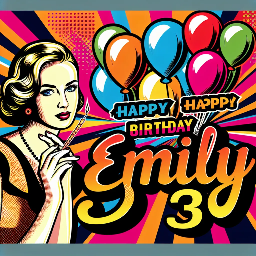 Happy 33rd Birthday Emily with Balloon Pop Art Style