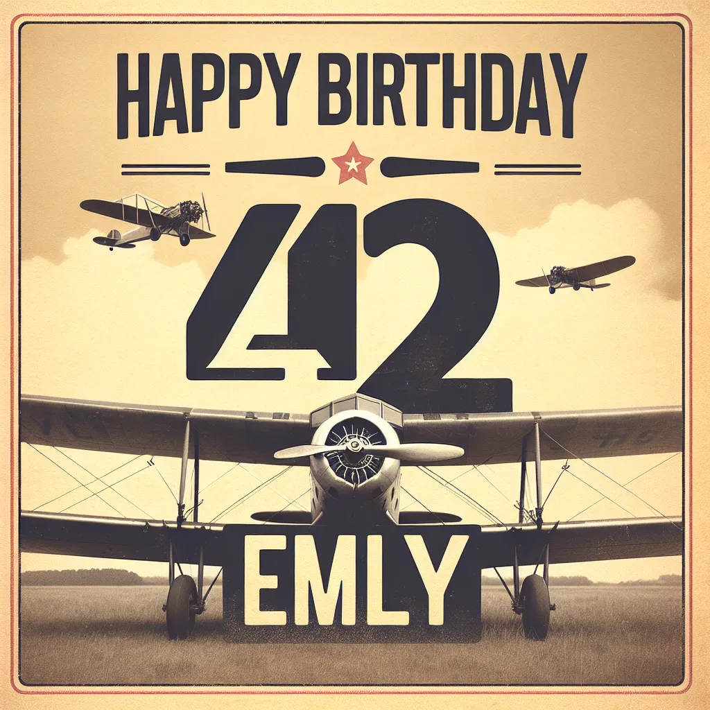 Happy 42nd Birthday Emily with Airplanes Vintage Nostalgic Style