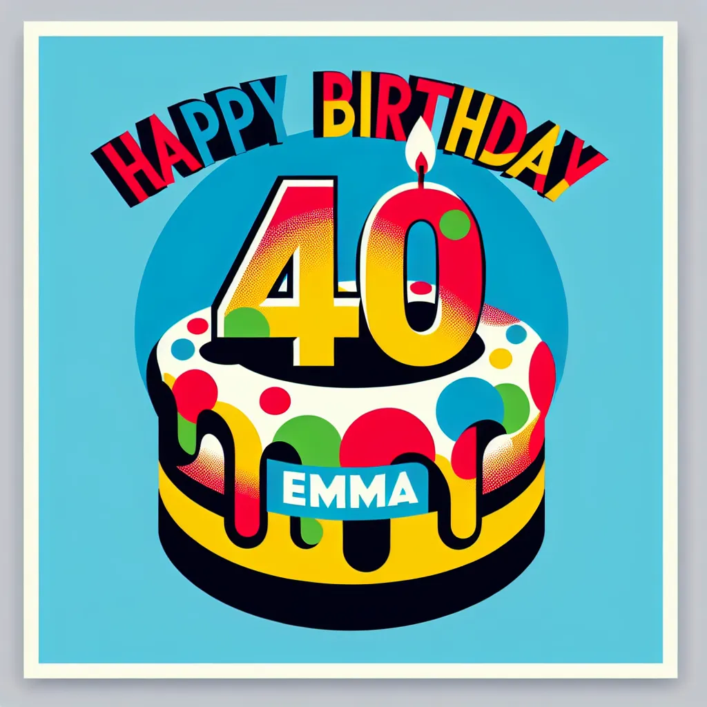 Happy 40th Birthday Emma with Cake Pop Art Style