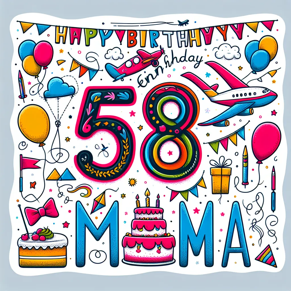 Happy 58th Birthday Emma with Airplanes Illustration Cartoon Style