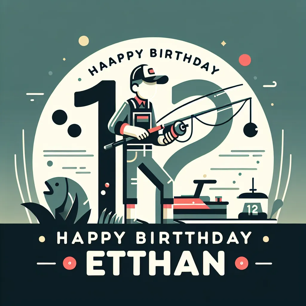 Happy 12th Birthday Ethan with Fisherman Modern Minimalist Style