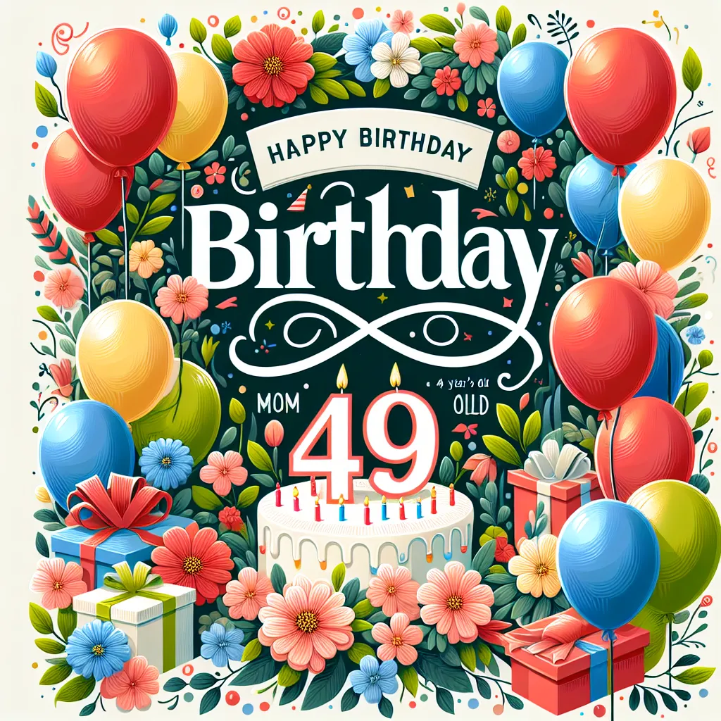 Happy 49th Birthday Ethan with Balloon Nature Floral Style