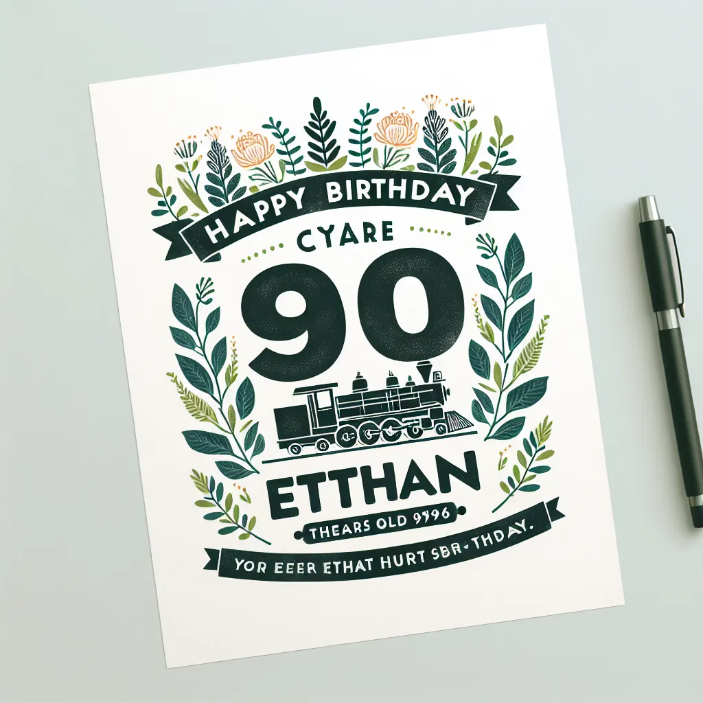 Happy 90th Birthday Ethan with Train Nature Floral Style