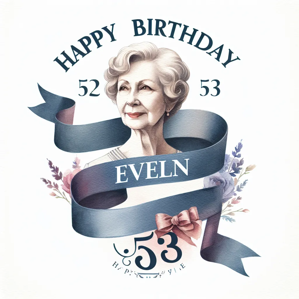 Happy 53rd Birthday Evelyn with Ribbon Watercolor Style