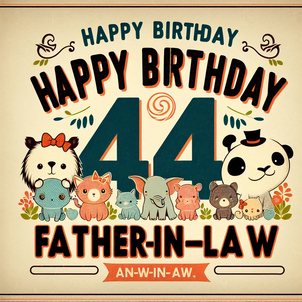 Happy 44th Birthday Father-In-Law with Cute Animals Vintage Nostalgic Style