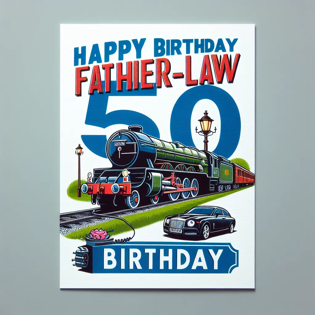 Happy 50th Birthday Father-In-Law with Train Humorous Funny Style