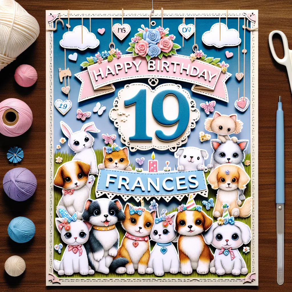Happy 19th Birthday Frances with Cute Animals Handcrafted DIY Style