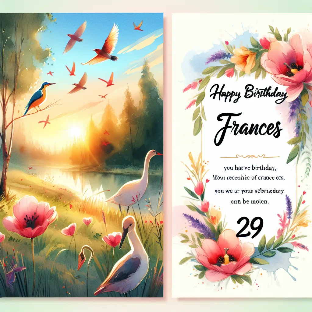 Happy 29th Birthday Frances with Birds Watercolor Style